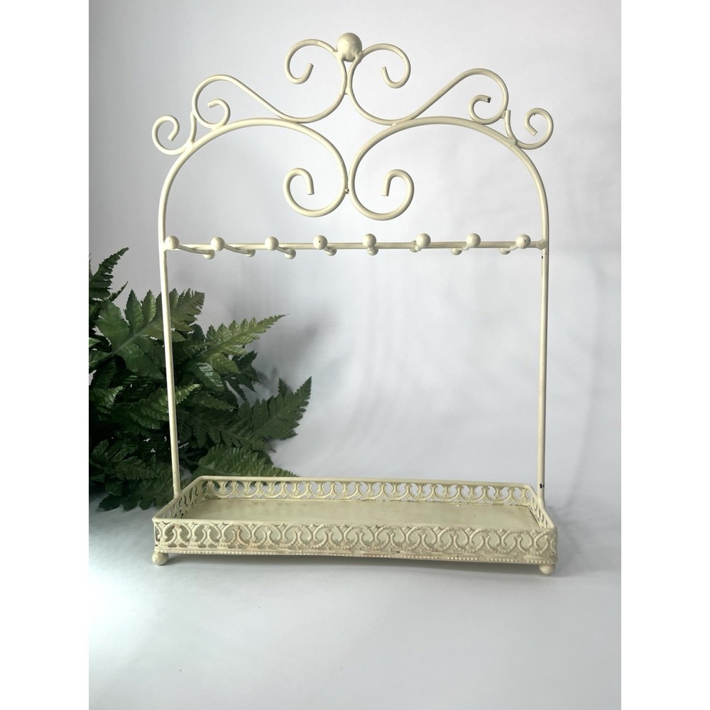 Antique Vintage Metal Jewelry Stand Display Holder Organizer For Necklaces Cream